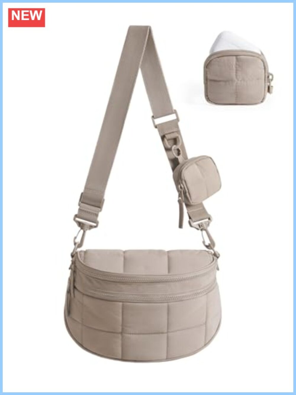 Quilted Nylon Puffer Crossbody Bum Bag with Detachable Pouch Adjustable Strap